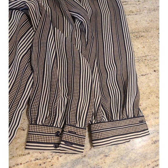 Personal II Bow Neck Blouse Striped Size XL Vtg Secretary Geek Geometric Teacher - Picture 10 of 13